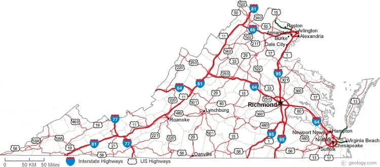 Map Primary Interstates  Highways in VA Traffic Law